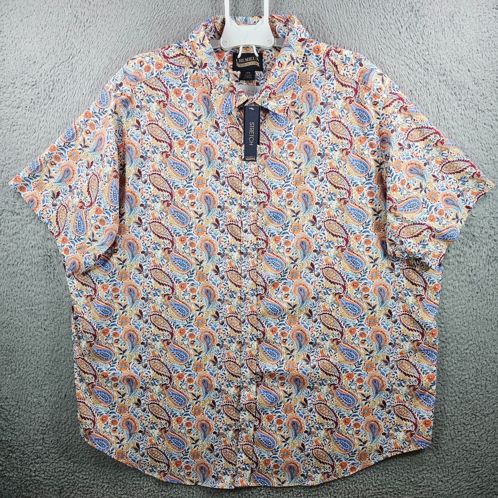 NEW Cremieux Casual Shirt Men 3XB Stretch Paisley Short Sleeve Nylon Orange Tone